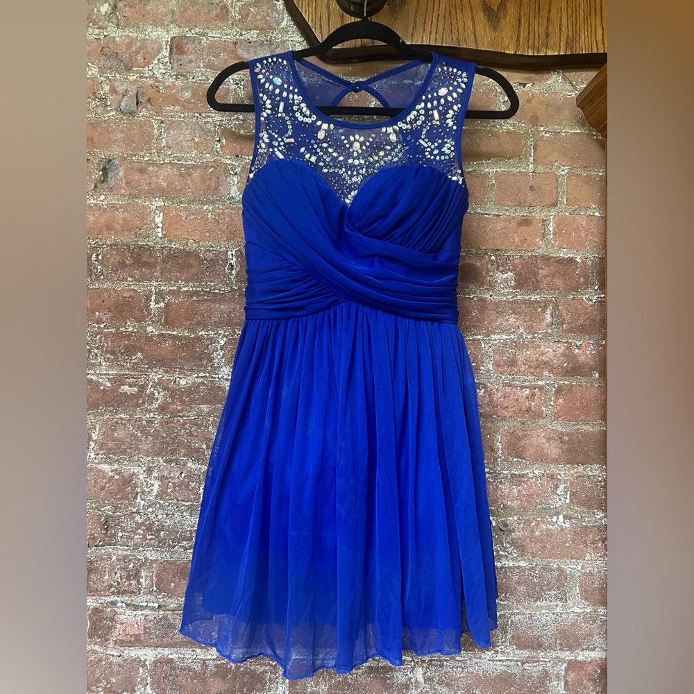 B Darlin Jeweled Navy Blue Homecoming Dress